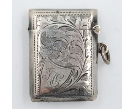 Hallmarked silver vesta case with jump ring, 25g. UK P&amp;P Group 1 (£16+VAT for the first lot and £2+VAT for subsequent lot