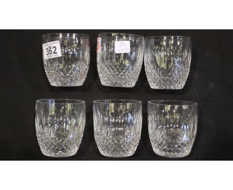 Set of six crystal tumblers, no cracks or chips. No cracks or chips, no scuffs or abrasion marks, looks unused, would benefit