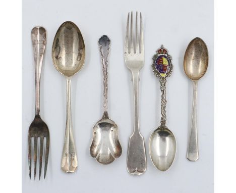 Mixed hallmarked silver flatware including an enamelled example, combined 194g. UK P&amp;P Group 1 (£16+VAT for the first lot