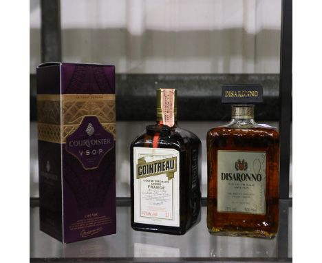 350cl bottle of Courvoisier VSOP cognac, a 70cl bottle of Cointreau and a 50cl bottle of Amaretto. Not available for in-house