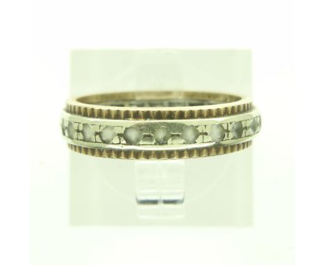 9ct white and yellow gold eternity ring set with white topaz, size J/K, 2.9g. UK P&amp;P Group 0 (£6+VAT for the first lot an