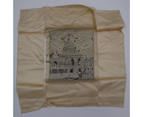 Silk table cloth for the 1900 Universal Exposition Paris, 60 x 60 cm. UK P&amp;P Group 1 (£16+VAT for the first lot and £2+VA