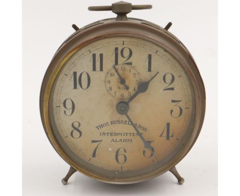 Thomas Russell &amp; Son intermittent alarm clock, not working at lotting, H 14 cm. UK P&amp;P Group 2 (£20+VAT for the first