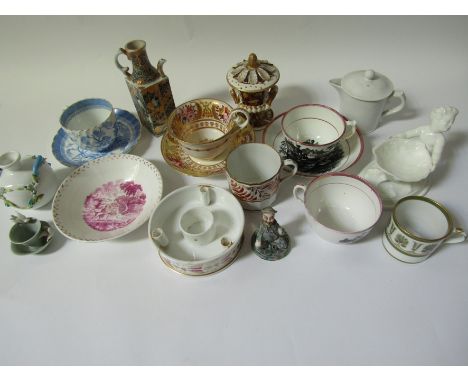 Decorative china including a Derby pot pourri and cover c.1825 (AF), an early 19thC porcelain ink stand with quill holders, a