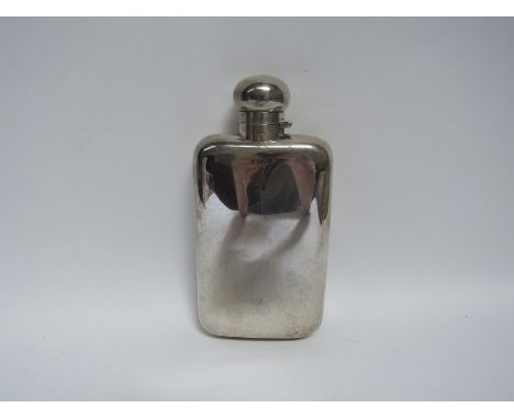 A George V silver hip flask, the plain shaped rectangular body with rounded corners and a hinged bayonet cap. Maker: Colen Ch