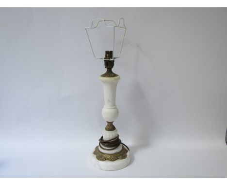 A white marble and gilt lamp base. PAT tested,  