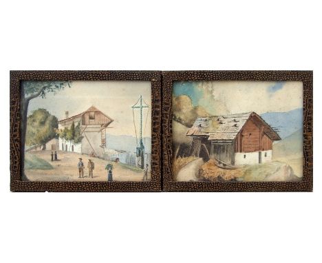 Continental school - a pair of alpine scenes, watercolours, framed &amp; glazed, each 19 by 14cms (7.5 by 5.5ins).