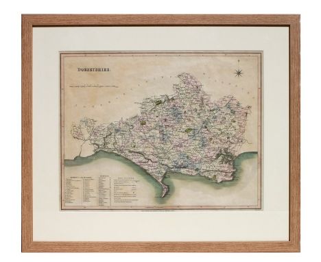 Murray (TL) - a hand coloured map of Dorsetshire, framed &amp; glazed, 46 by 3cms (18 by 14.5ins).