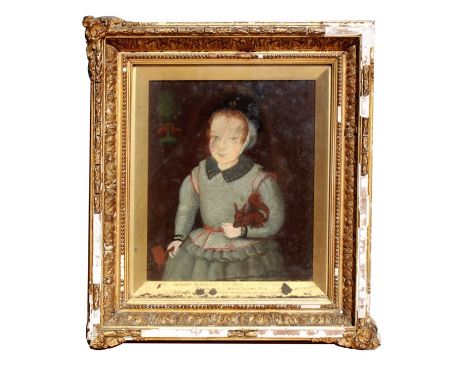 A 16th century style portrait of Robert Ridgeway, 2nd Earl of Londonderry, as a child, holding a hammer with a pet red squirr