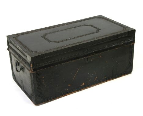 A 19th century green leather studded trunk with the remains of a Southern Railway Luggage label, 75cms (29.5ins) wide.Conditi