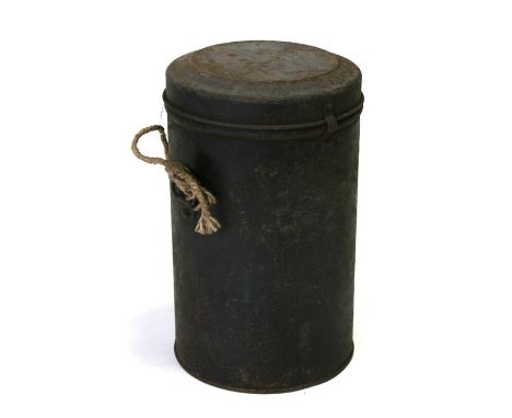 A rare WW2 child's gas mask "Tala" Tin Container with original owners name inside lid. Height 19cms (7.5ins) by 11.5cms (4.5i