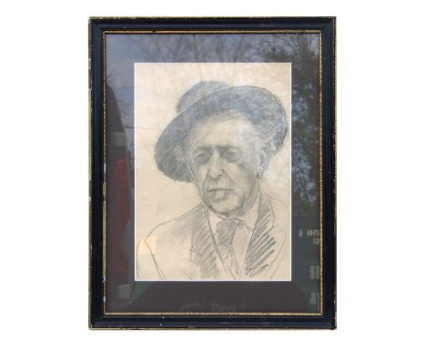 20th century modern British - Portrait of a Gentleman Wearing a Hat - pencil, framed &amp; glazed, 23 by 33cms (9 by 13ins).