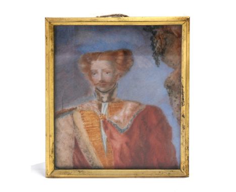 A naïve portrait miniature depicting a military gentleman, framed &amp; glazed, 8 by 10cms (3.1 by 4ins).