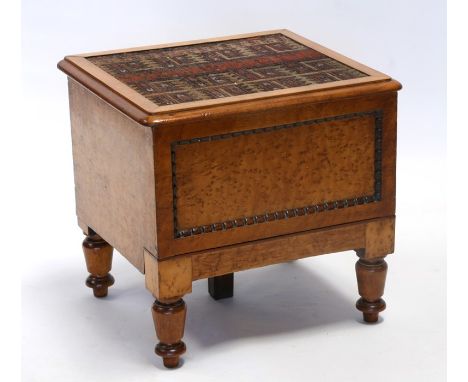 A Victorian birds eye maple step commode converted to a storage box, 48cms (19ins) wide.