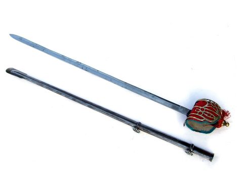 A Scots basket hilt sword and scabbard, 107cms (42ins) long.