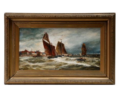 Mary Blake  - Wind Against Tide - oil on canvas, signed &amp; titled lower left, framed, 60 by 32cms (24 by 12.5ins).Conditio