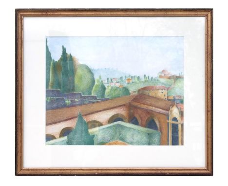 Emma Legge (modern British) - A View from San Miniato al Monte,  Florence - crayon, titled to verso, framed &amp; glazed, 35 