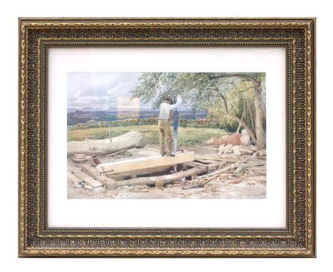 Late 19th century English school - Two Men Sawing in a Saw Pit - watercolour, indistinctly signed &amp; dated 1861 lower righ