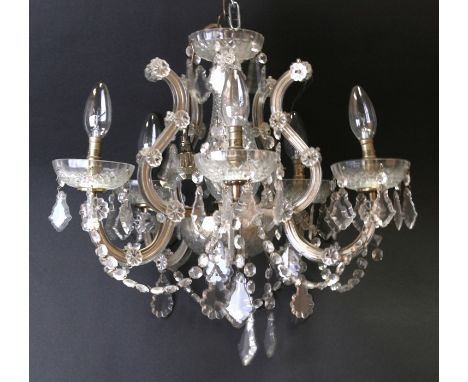 A Venetian style five-branch glass ceiling light with drip pans.