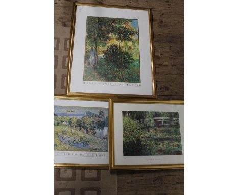 Two framed Monet prints & a framed Van Gogh print(largest h77, w61cm)unable to post 