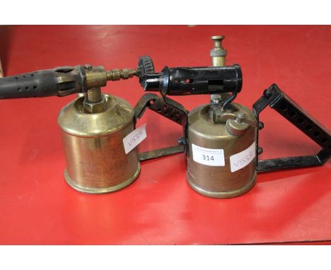 Two vintage brass blow lamps 
