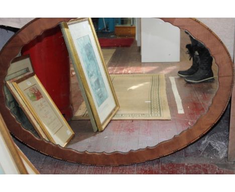 A large oval wooden framed wall mirror w98cmWill not post 
