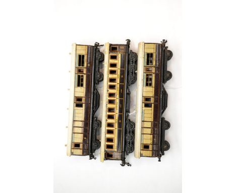 Carette For Bassett-Lowke 12-Wheel LNWR Dining Car 13210 (G-F); and two Bing LNWR brake/3rd Corridor coaches 1921 (both F-G) 