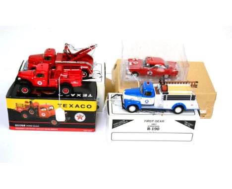First Gear Four Fire Vehicles  (i) Texaco Fire Chief Car (ii) Dodge Power wagon in colour Texaco box (iii) 1957 International