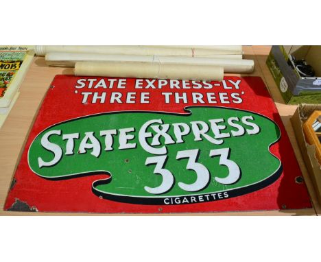 State Express Cigarettes Enamel Advertising Sign 30x20", 76x51cm together with a collection of Chemical Information Poster in