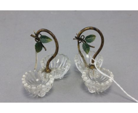 Pair of Late 19th / Early 20th century Souvenir Glass Double Salt Cellars with Metal and Enamel Handles