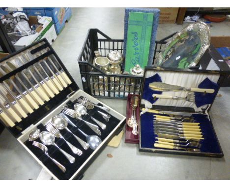 A collection of silver plated items including tea service, tray and other items 