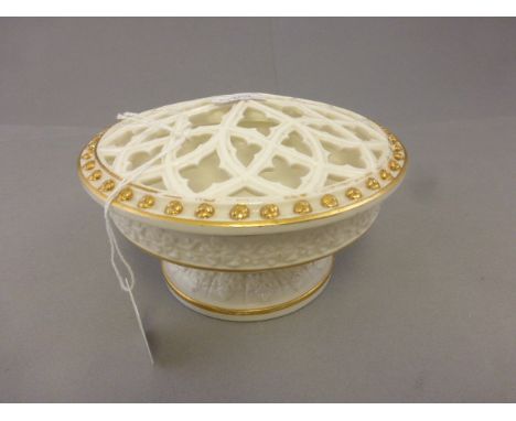 A late 19th century Royal China Works, Worcester flower vase and cover, with gilded decoration and pierced lid  