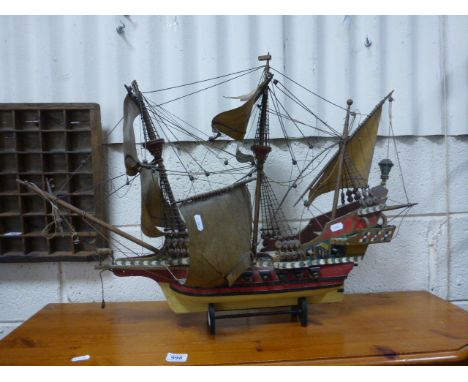 A wooden model ship of the Golden Hind