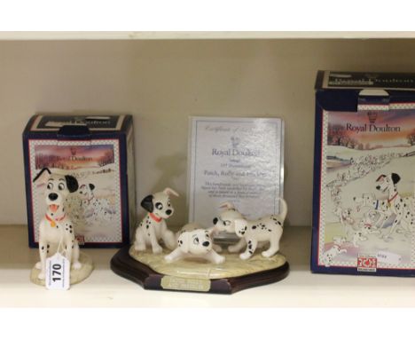 Two Royal Doulton 101 Dalmations figures to include Pongo and Patch, Rolly and Freckles, all boxed
