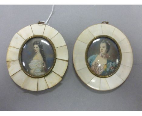 Two early 20th Century portrait miniatures, each of a female in an oval frame ivory panel frame