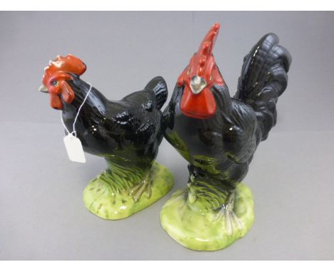 Ceramic Black Cockerel and Hen
