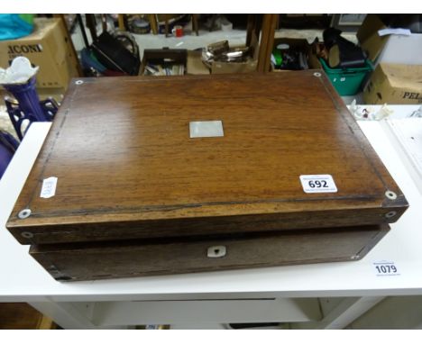 A 19th century rosewood writing slope, inlaid with mother of pearl and brass carry handles 