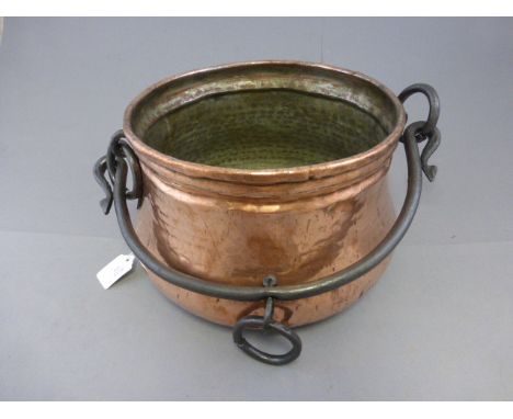 Antique Copper Cauldron with Swing Iron Handle and Ring