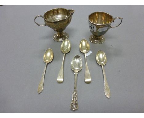 Silver Milk Jug marked to base P.S.Co Sterling, Silver Hallmarked Cup plus Five Silver Hallmarked Teaspoons