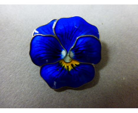 A enamel brooch of pansy, the reverse marked sterling silver 