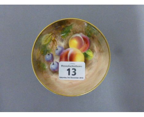 A hand painted Royal Worcester pin dish decorated with fruit and berries