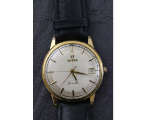 Gents Omega Geneve wristwatch with sweep second hand, date box, and new leather strap
