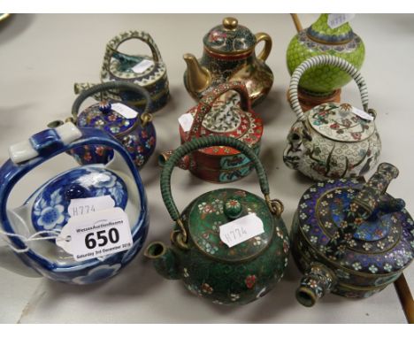 Eight Oriental miniature teapots including enamel plus an enamel vase