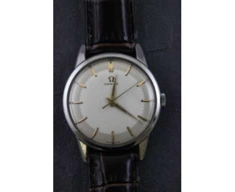 Gents stainless steel Omega Seamaster, manual wind with sweep second hand. New leather strap