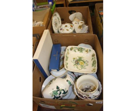 Two boxes of assorted china including Masons, Royal Worcester etc.