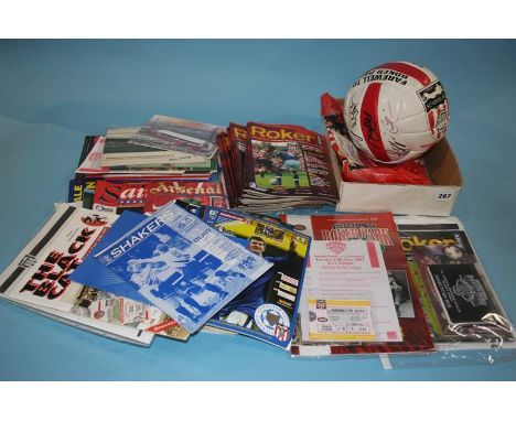 Various programmes, ticket and a signed ball from the Last game and season at Roker Park