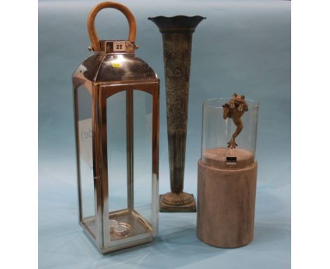 A Hurricane lamp, tall vase etc.