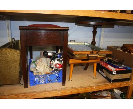 Shelf of assorted including oil paints etc.