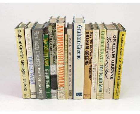 ° ° Greene, Graham - 14 works, all 1st editions, in d/j’s:- Monsignor Quixote, 1982; A Sense of Reality, 1963; Travels with m