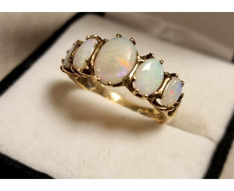 9ct Gold &amp; Opal Five Stone Dress Ring, size O+0.5 and 4.15g